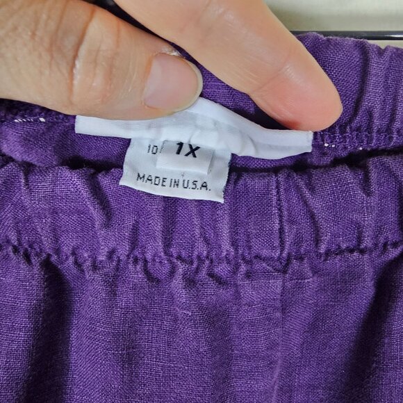Bryn Walker Linen Wide Leg Pants 1X Purple Elastic Waist Pull On Beach Lagenlook - Picture 4 of 10